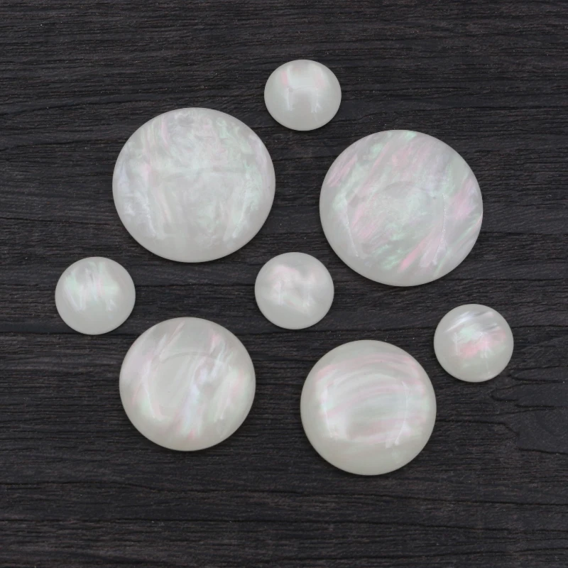 새로운 패션 8mm 10mm 12mm 20mm 25mm 화이트 쉘 컬러 플랫 백 수지 카보 콘 카메오 DIY 쥬얼리 제작 액세서리