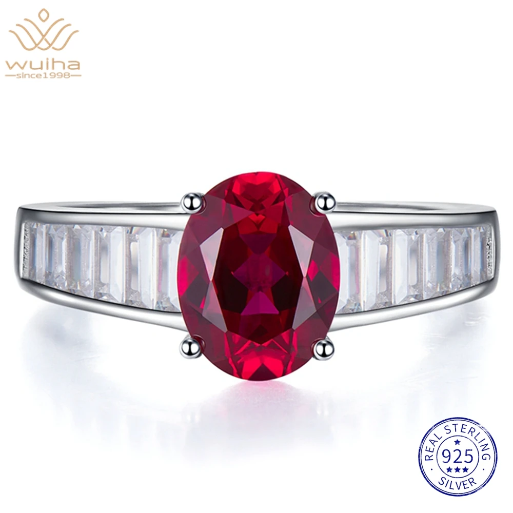 

WUIHA 18K White Gold Oval 7*9MM Ruby Sapphire Faceted Gemstone Ring Anniversary 925 Sterling Silver Luxury Jewelry Drop Shipping