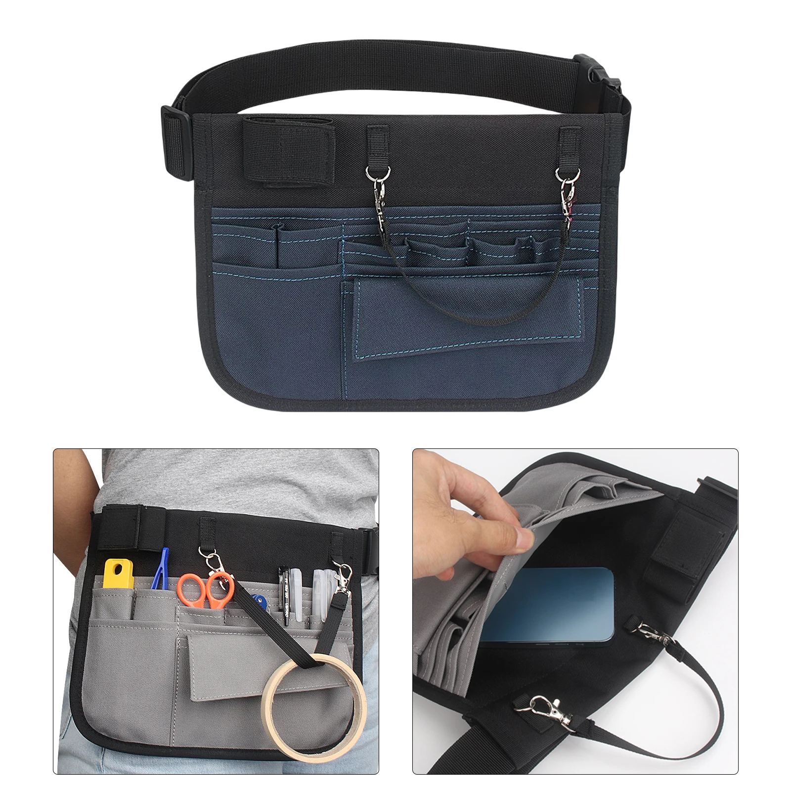 Trunab Organizer Infermiere Borsa con Tasche Multiple, Marsupio con Cintura Regolabile per Fonendoscopio, Forbici e Accessori, Grigio