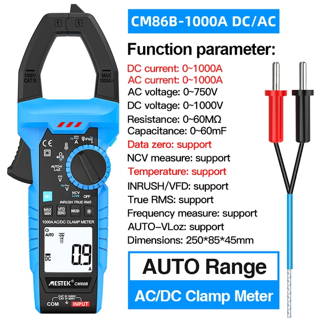 Digital Clamp Meter AC DC Pinza Amperimetrica Voltage T-RMS Auto Range Temp  Capacitance Current Clamp Amperimetro Multimeter - AliExpress