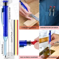Solid Carpenter Pencils with 9Pcs 2.8mm Refills Deep Hole Mechanical Pencil Marker Construction Pencils with Built in Sharpener 2
