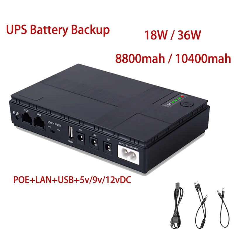 

36W Mini Portable UPS 10400Mah 8800mah 5V 9V 12V Uninterruptible Power Supply 220V To The House Battery Backup For WIFI Router