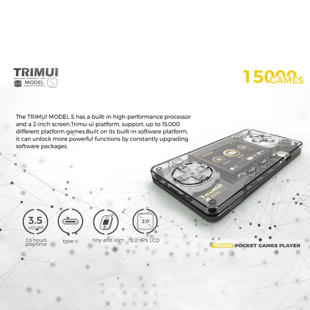 Trimui-Model S Handheld Game Console, Console de videogame retrô LCD, 2.0 ", Resolução IPS, 15000 + Games, 32G, 64G Memory Card 6