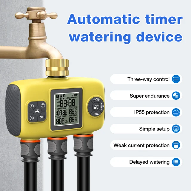 1/2/3-Outlet Smart Water Timer Intelligent Automatic Irrigation Watering System Sprinkler Timer Garden Programmer LCD Display 1