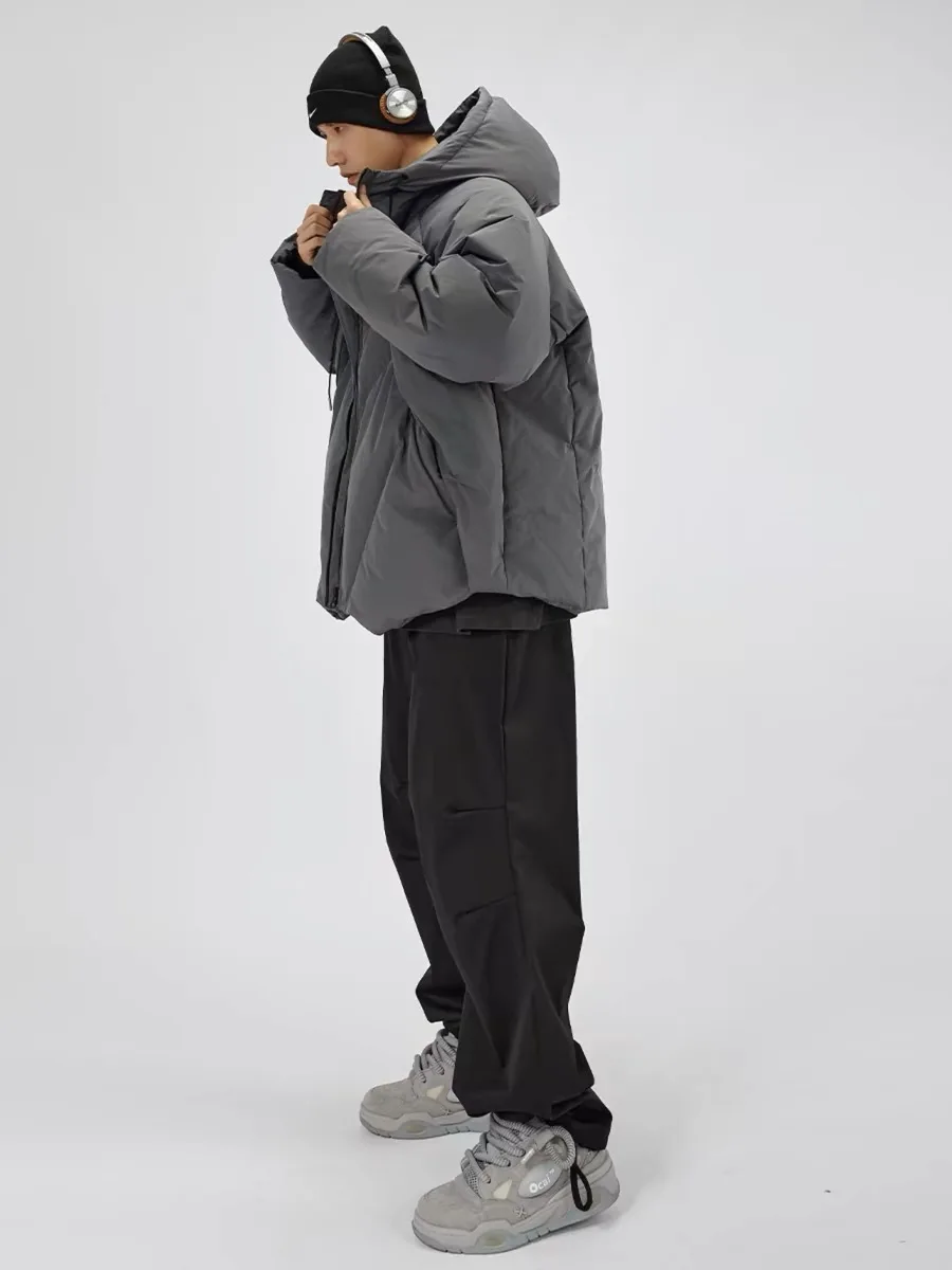 Winter Men Down Jacket New Thicken Solid Color Simple Versatile Male Coat Long Sleeve Hooded Sport Loose Casual Man Outerwear