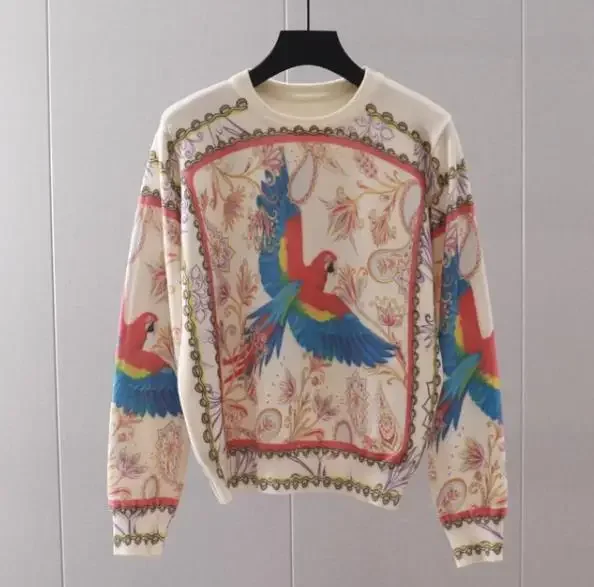 

colorful sweaters women autumn printed pullovers lady knitwear femme plant flower printed sweaters dis5