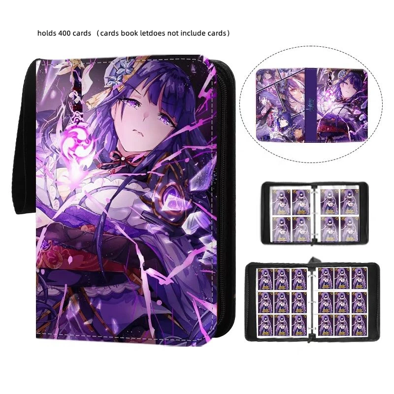 400-900pcs Anime Genshin Impact Compartments Yae Miko Raiden Shogun Game Zipper Binder Collection Card Book Toy Birthday Gift