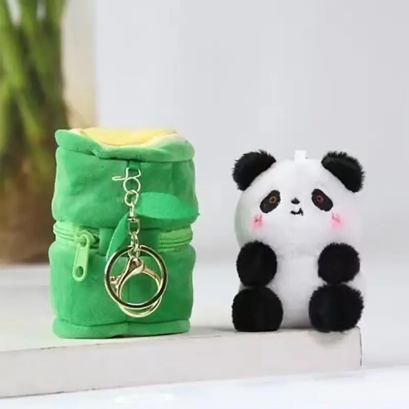 Cute Keychains Unique Design Plush Panda Doll Keychains With Bamboo Storage Bag Creative Plush Keyrings Kawaii Keychain For Bag