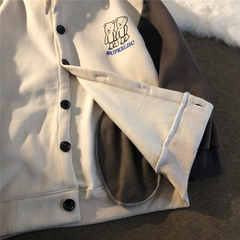 Autumn Vintage Long Sleeve Women Streetwear Oversized Hooded Sweatshirts kawaii bear Jacket Trendy Pocket Hoodie Sweetshirt y2k