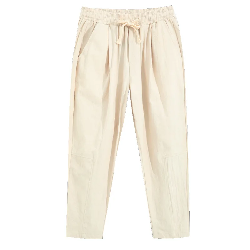 

Тонкие хлопковые и льняные укороченные брюки в китайском стиле для мужчин, свободные льняные повседневные брюки, штаны в стиле Харун для мужчин