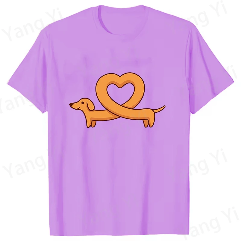 Neue Trendige Niedliche Dackel-Bedruckte T-Shirts für Damen und Herren Unisex Lässig Locker Sitzend Rundhals Kreativ Personalisiert Unisex Liebes-T-Shirt
