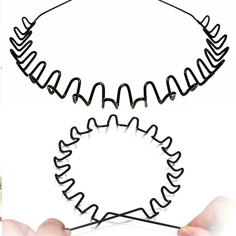 Unisex Black Elastic Non Slip Simple Metal Headbands For