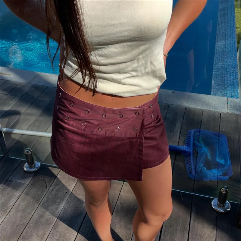 Women Y2K Striped Print Skirt Button Mid Rise Reversible Wrap Skirts Summer Going Out A Line Skirt Preppy Vintage Streetwear 4