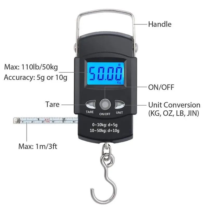 Portable Digital Scale Lcd Display Suitcase Travel Handheld Weighing Hanging Scale For Fishing Accessories Electronic Balance