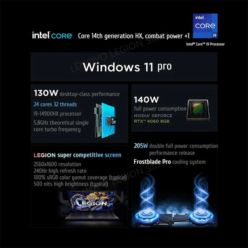 Lenovo LEGION Y9000P 2024 AI intel i9-14900H core Geforce RTX4060 8GB 16/32GB RAM 1/2TB SSD 16" 2.5K 240Hz Screen 2