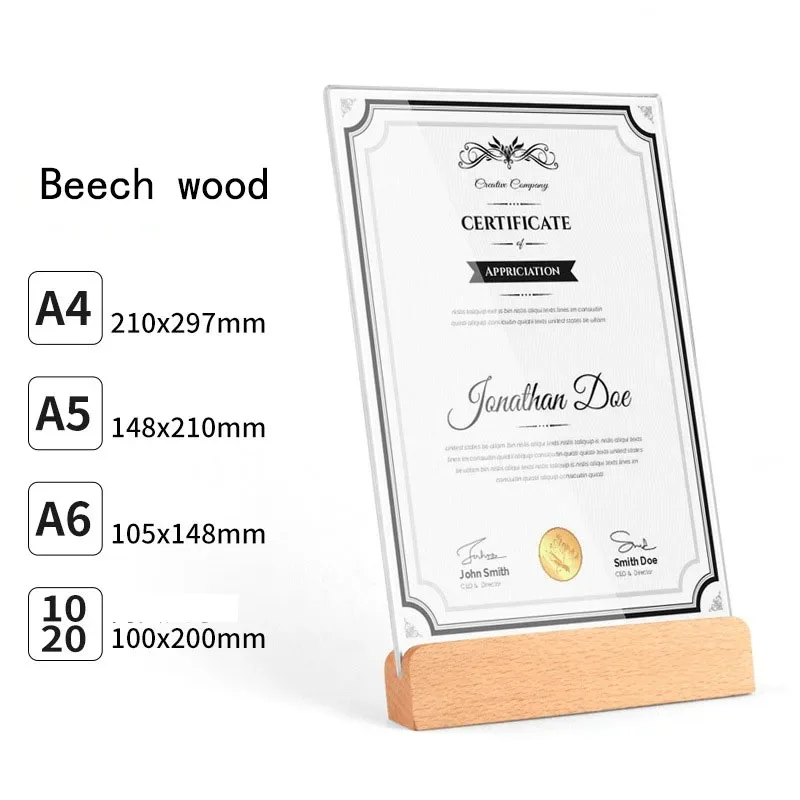 Akrilik Fotoğraf Çerçevesi Tutucu Şeffaf A4/A5/A6 Resim Sertifikası Kamp Posteri Ekran Standı Ahşap Taban Kartpostal Fiyat Etiketi