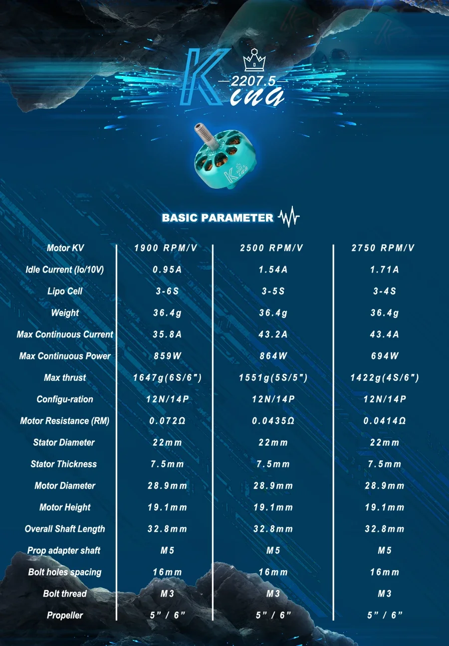 Flashhobby King Serise K2207.5 2207.5 1900KV 3-6S / 2500KV 3-5S / 2750KV 3-4S Brushless Motor for RC FPV Racing Drone