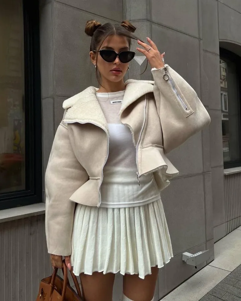 Abrigos ajustados con cuello vuelto para mujer, moda otoño invierno 2025, chaquetas de manga larga para mujer, cárdigan corto informal de calle para mujer