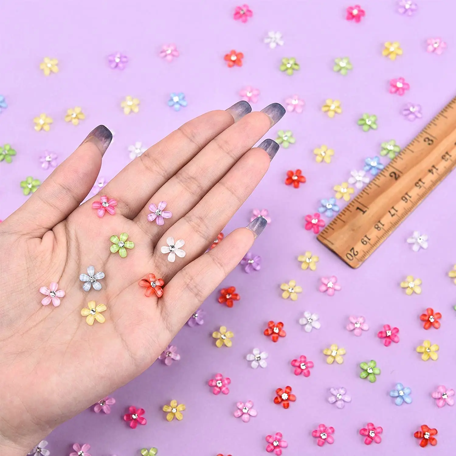 50pcs Rhinestone Flowers For Nail Art, 3d Nail Flowers, Diamond Nail Design 10 Colors Flatback