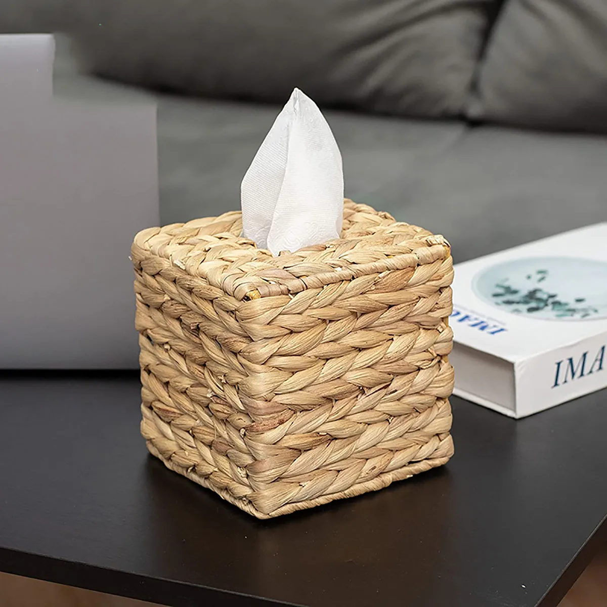 1pc Hand-woven Straw Tissue Box Water Gourd Napkin Cover for Bathroom Kitchen Openwork Household Toilet Sundries Square Storages 2