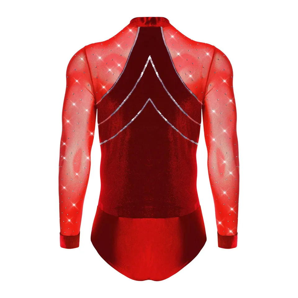 Homme Justaucorps De Danse Latine Jazz Zip Chemise à Manche Longue Bodysuit