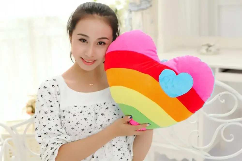 Creative Rainbow Loving Heart Cushion Sofa Pillow Cloud Heart-shaped Couple Fluffy Cushion Soft Plush Pillow Smooth Fabric 6