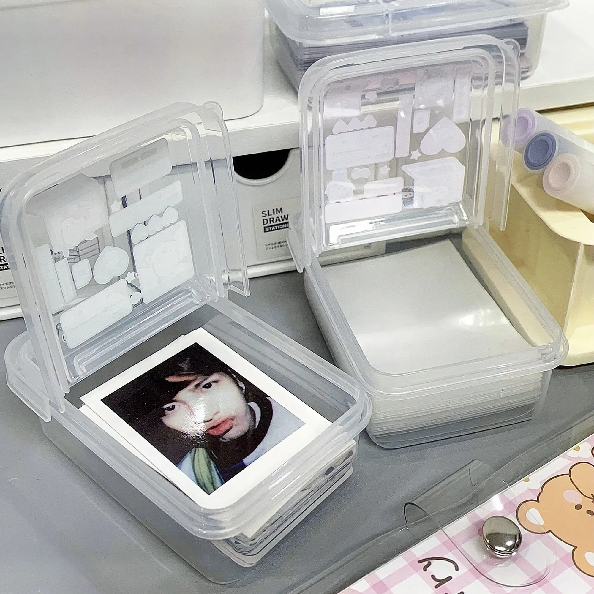 MINKYS 2pcs/lot 3 inch Kpop Photocards Storage Box Clips Stickers Tapes Collect Box Classification School Office Stationery stationery organizer photocard holder stationery storage box