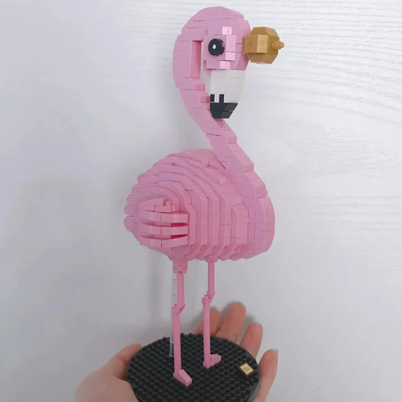 Flamingo\"  LOZ 9205 Animal World Flamingo Pink Bird Crown Pet Doll With Base