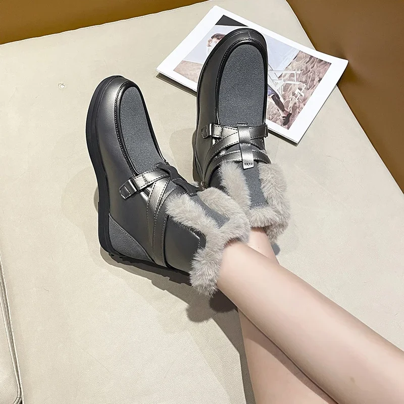 

2024 New Fashion Women Snow Boots Non-slip Winter Warm Suede Plush Boots Women Fur Platform Black Ankle Boots for Women