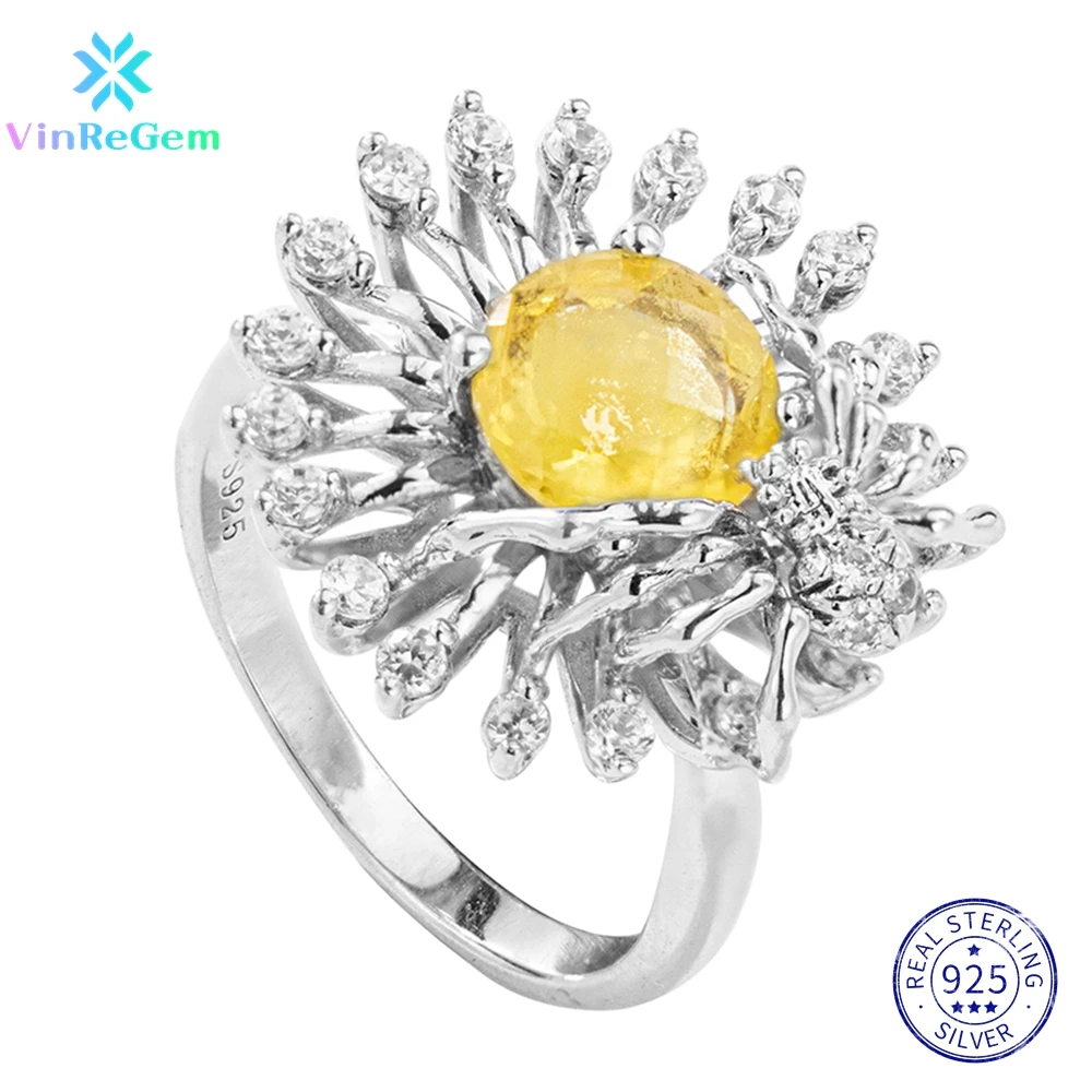 

Vinregem Genuine 925 Sterling Silver 4CT Citrine Aquamarine Gem Simulated Moissanite Ring for Women Retro Jewelry Drop shipping