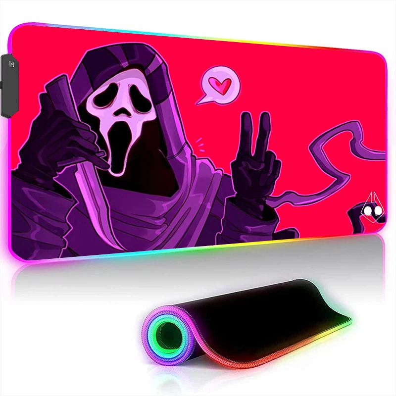 MousepadGamerPinkGhostfaceLargeMousePadLedXxlRGBAnimeDeskmat