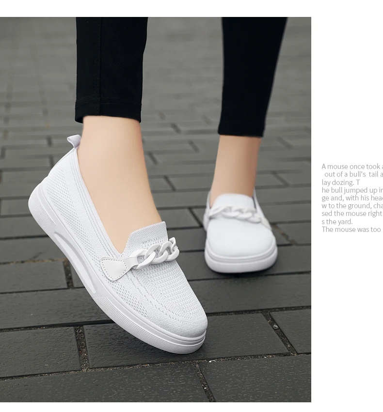 Women's Summer Footwear Slip On Female Chain Ballet Flats Sneakers Elegant Comfortable White Nurse Shoes Ladies Loafers