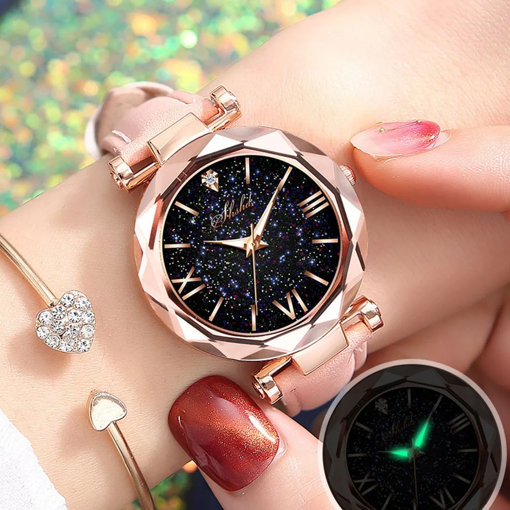 Vendita Calda Fashion Stars Little Point Starry Sky Watch Donna Orologi Casual Cinturino In Pelle Orologi Da Polso Al Quarzo Ladies Reloj Mujer
