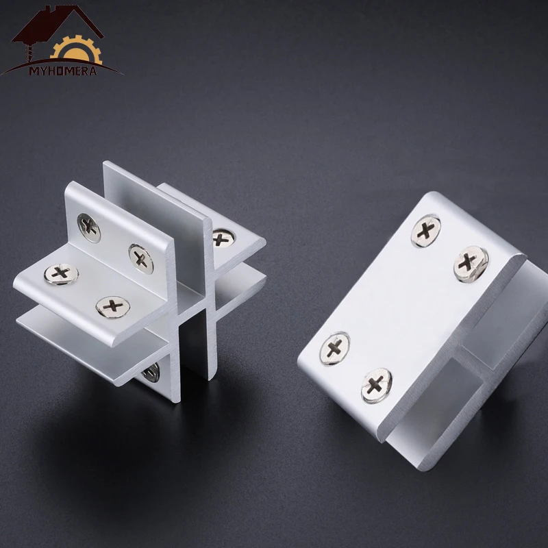 Glass Clamps Shelves Holder 2 Ways 4 Ways For 8mm 10mm 12mm Thick Glass Clips Corner Bracket Clamp Showcase Storage DIY Aluminum