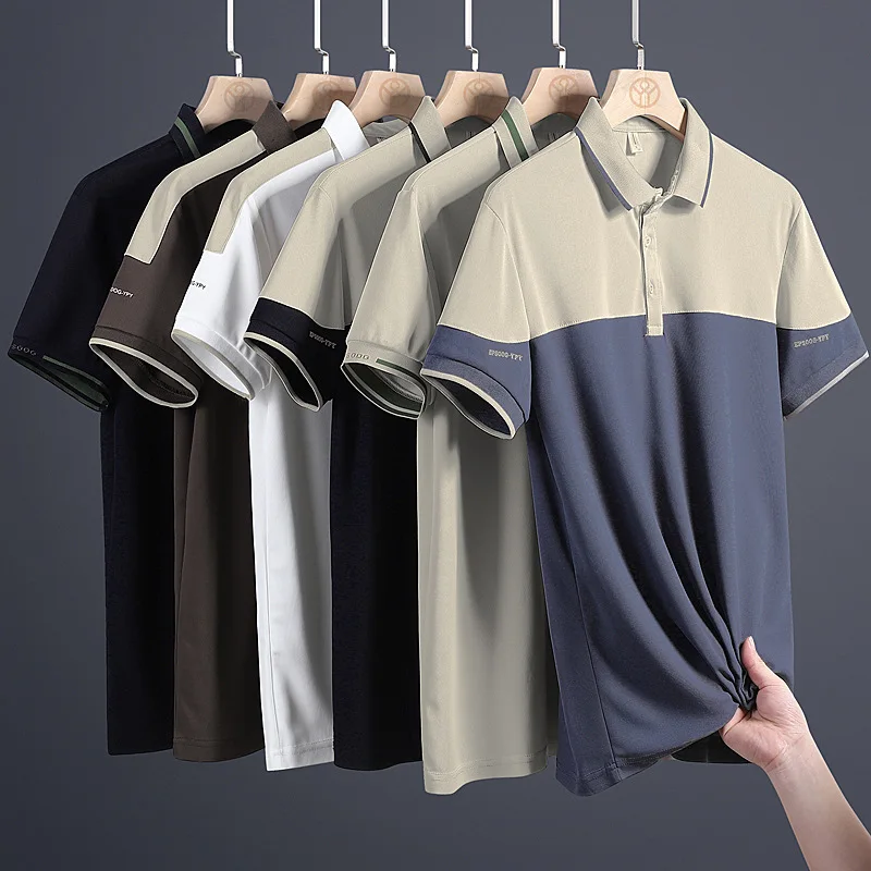 

Summer New Polo Neck Ice Silk Thin Half Sleeve Polo T-shirt Fashion Business Casual Top Men's Short Sleeve T-shirt Top