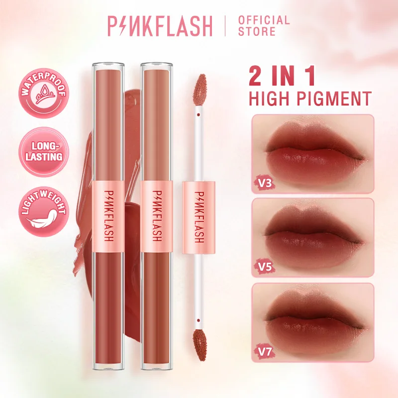 Pinkflash 2 In 1 Dual-Head Fluwelen Vloeibare Lippenstift Langdurige Matte Lipgloss Hoge Pigment Lichtgewicht Liptint Make-Up Cosmetica