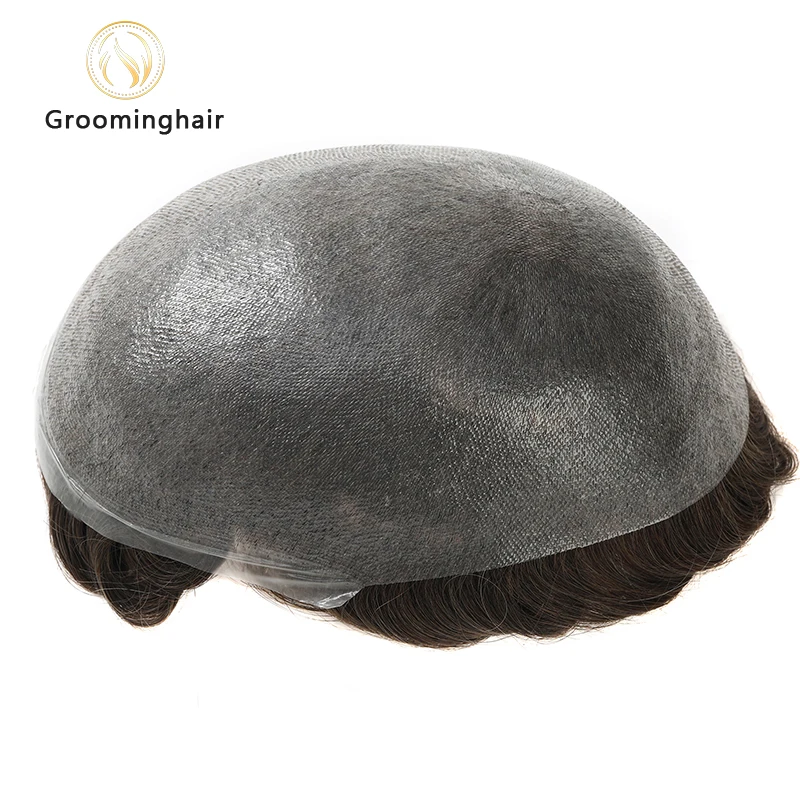 0.02-0.04MM V Loop Hair Men Toupee 0204 Skin PU Human Hair Prosthesis Wig Full Skin PU Hairpiece Men Toupee Replacement human hair toupee,synthetic hair pieces