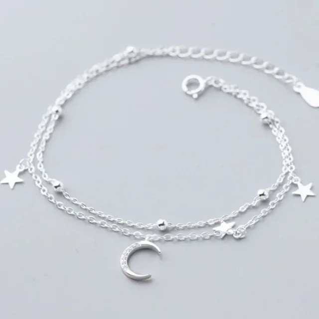 Sparking 925 Sterling Silver Star Moon Bracelets For Women Girls Vintage Korean Crystal Bracelets Party Charm Jewelry Gifts 4