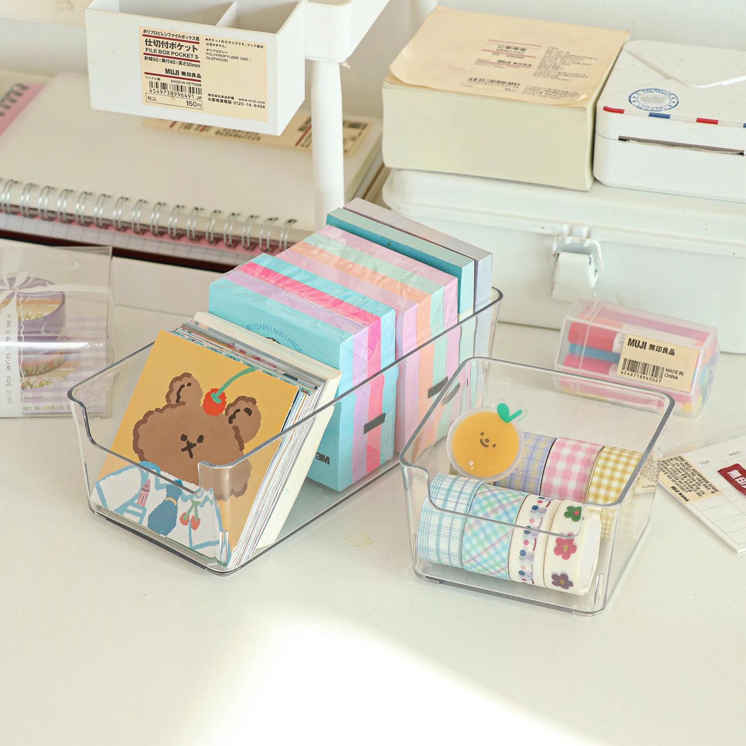 MINKYS Kawaii Acrylic Stickers Kpop Photocards Storage Box pen holder desktop storage box stationery organizer desktop storage shelf stationery storage box desktop storage kit Desktop Organizer Pen Holder School Stationery