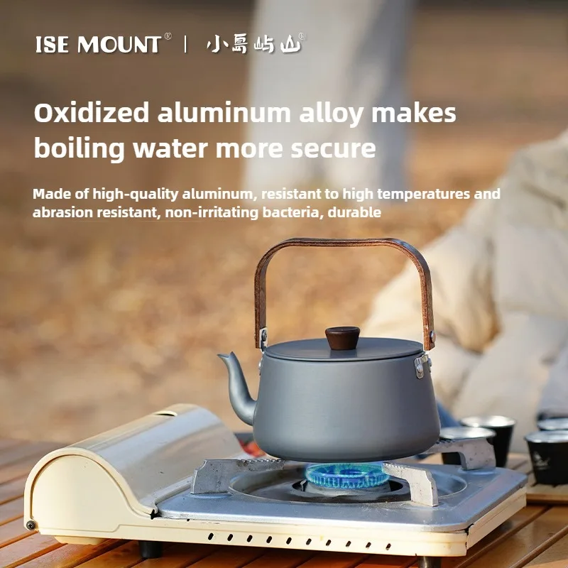 ISE MOUNT Outdoor Aluminum Alloy Kettle Teapot Camping Cookware Portable 1.1L Wooden Handle Coffee Pot