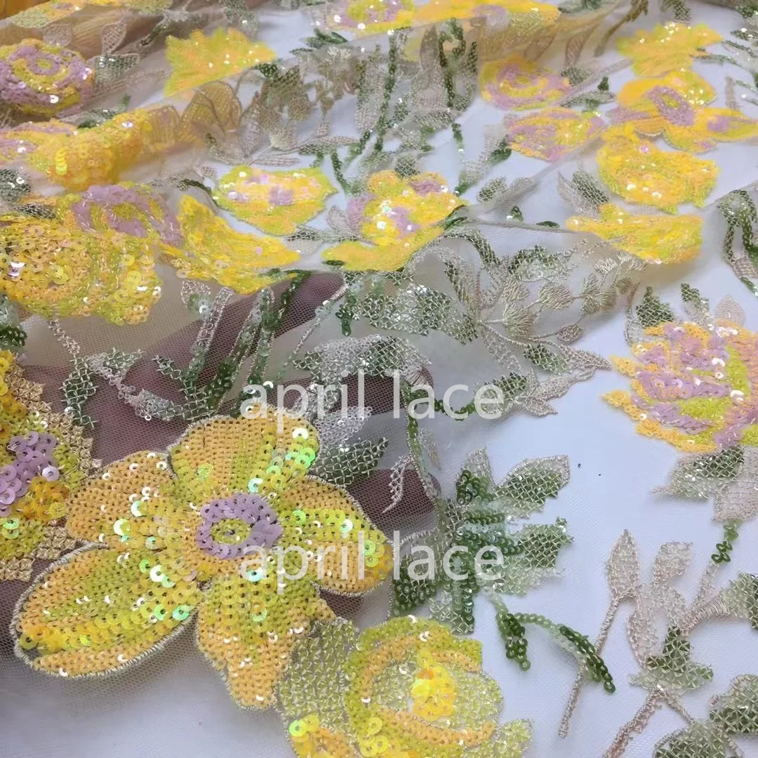 

London Lady xioS23 Spring Flower Dobby Lovely Sequin 2023 April 5Yards Fashion Bridal Wedding Haute Couture Lace Fabric