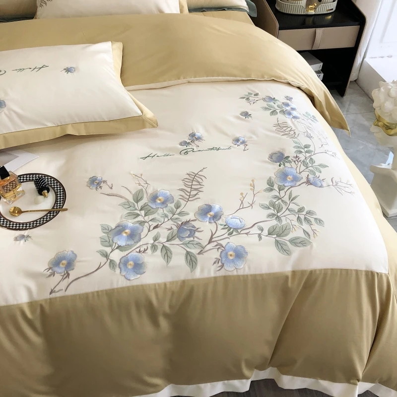 Waliicorners Flowers Quilt Duvet Cover Set Bed Linen Pillow Shams 4Pcs Elegant Orchid Embroidery 1000TC Egyptian Cotton Luxury Bedding Set 32 Sf99074bc3e1f49b29e5e6b59196e81daK