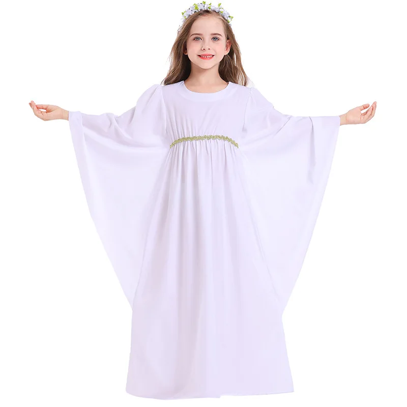 Children Girl Halloween White Angel Costume Kids Stage Performance Wear Fairytale Greek Goddess Dress
