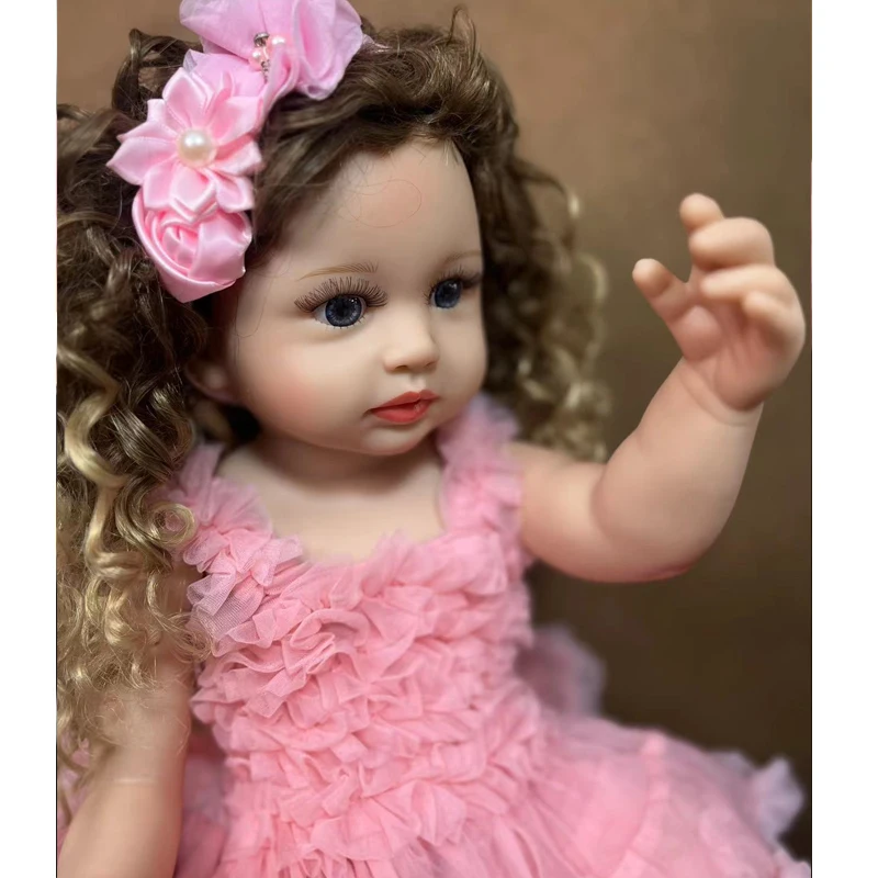 22 Inch 55 cm Soft Silicone Vinyl Reborn Baby Dolls Reborn Can Bath Curls Princess Menina Boneca For Kid's Birthday Gifts images - 6