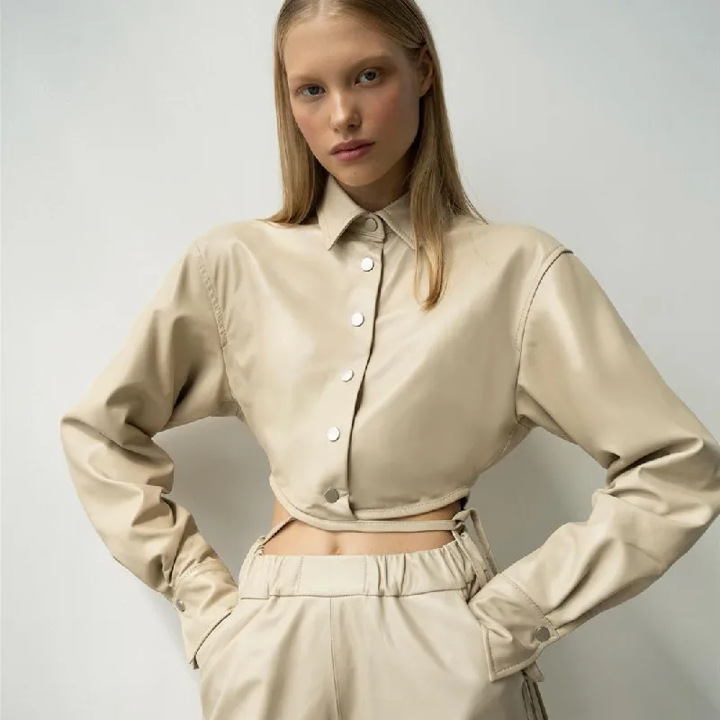 

Women Clothing 2022 Autumn Winter Hong Kong Style Retro Pu Leather New Fashionable Slim Long Sleeve Top Casual Cool Women Coat