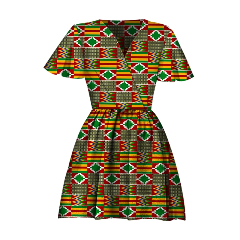 

2022 Fashion Geometric Printed Ankara Kente African Casual Dress 3XL 4XL 5XLPlus Size Dresses Women Elegant Evening Party Dress