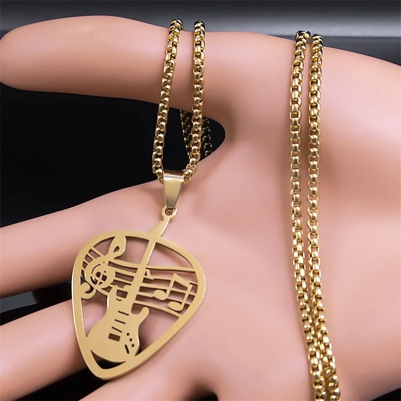 OIDEA Collana Con Plettro Per Chitarra In Acciaio Inossidabile - Unisex, Ciondolo Musicale, Regalo Musicisti