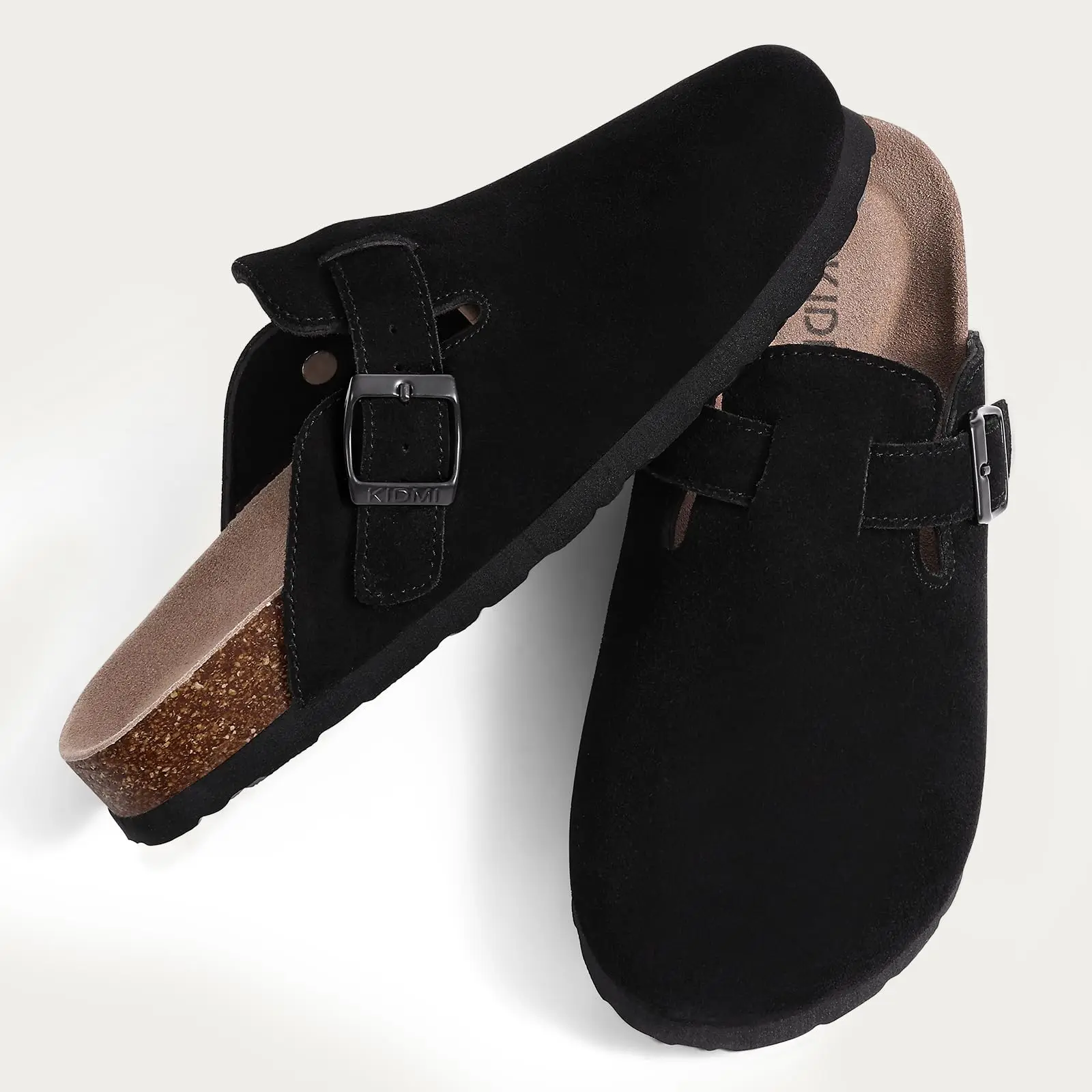 Cork Slippers Evshine Men's Cork Footbed Clogs Arch Support Fashion Cow Suede Mules Women Leather Cork Slippers Unisex Retro Potato Shoes