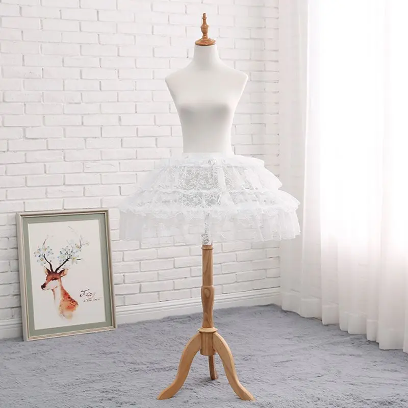 

Womens White 3 Hoops Petticoat Skirt Floral Lace Adjustable Drawstring Underskirt Cosplay Dress Crinoline