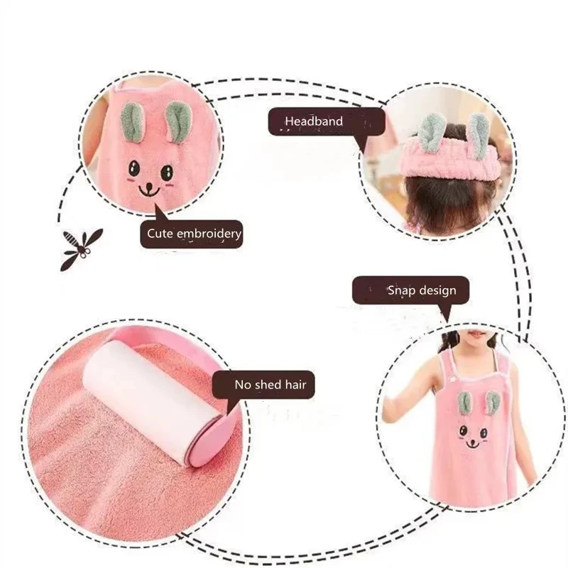 Children's Cute Cartoon Bath Towel Does Not Remove Hair Coral Velvet Absorbent Sling Home Bath Skirt Swimming Bath Towel 4